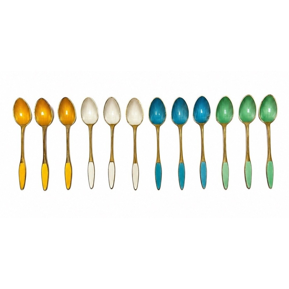 Rare Frigast & A. Michelsen Sterling Guilloche Demitasse Spoons 12 Denmark